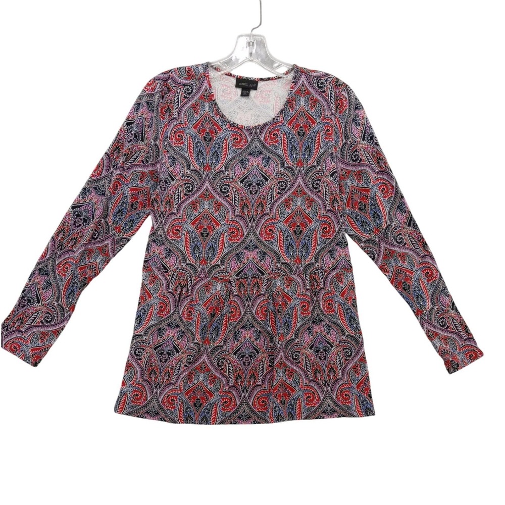 J. Jill‎ Wearever Collection Paisley Print Tierd Long Sleeve Top M Petite